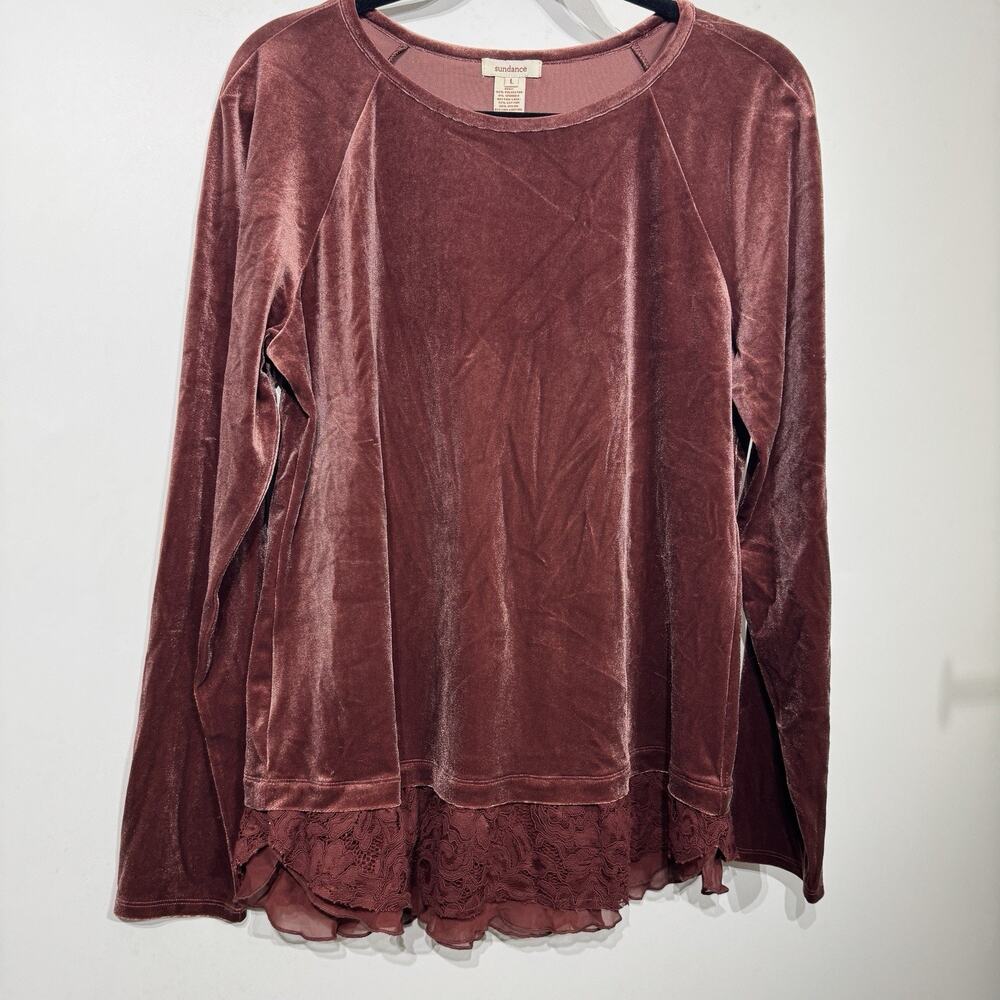 Sundance Velvet Grace Lace Trim Top Size L Dark Pink Boho Romantic Whimsical
